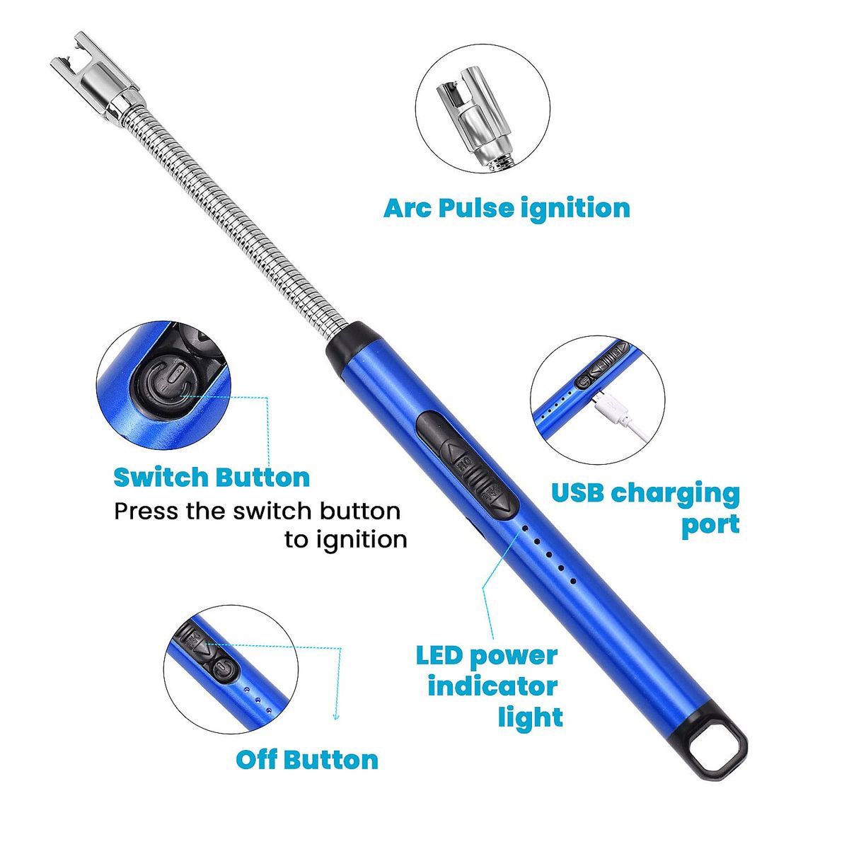 Electric Lighter for Candles Rechargeable Electric Gas Lighter Home Use Candle Lighter Plasma Flameless Windproof USB Lighter 360° Flexible Neck Arc Lighter