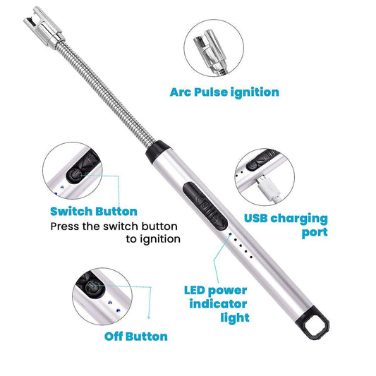 Electric Lighter for Candles Rechargeable Electric Gas Lighter Home Use Candle Lighter Plasma Flameless Windproof USB Lighter 360° Flexible Neck Arc Lighter