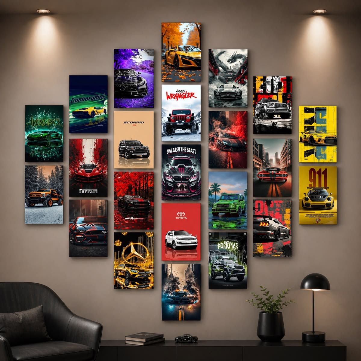 Aesthetic HD Car Wall Collage Kit || 24pcs (4x6inch) car Aesthetic Posters For Room Decoration Water Resistant Paper Comes With Adhesive Tape (Car)