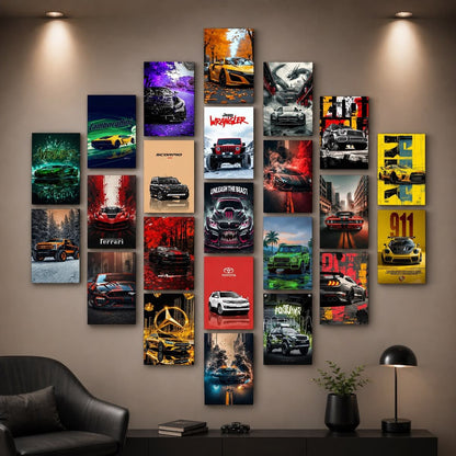 Aesthetic HD Car Wall Collage Kit || 24pcs (4x6inch) car Aesthetic Posters For Room Decoration Water Resistant Paper Comes With Adhesive Tape (Car)