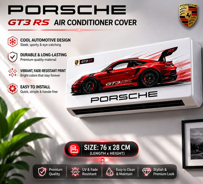 High quality Porsche GT3 RS RED Car AC Sticker for Split Air Conditioner | Premium Waterproof Vinyl AC Cover Sticker | Universal Fit for 1 Ton & 1.5 Ton AC | 76x28 cm