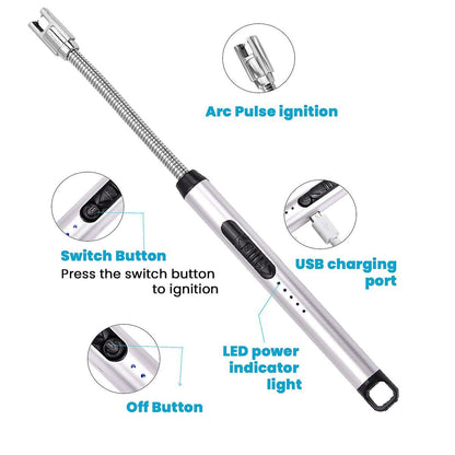 Electric Lighter for Candles Rechargeable Electric Gas Lighter Home Use Candle Lighter Plasma Flameless Windproof USB Lighter 360° Flexible Neck Arc Lighter