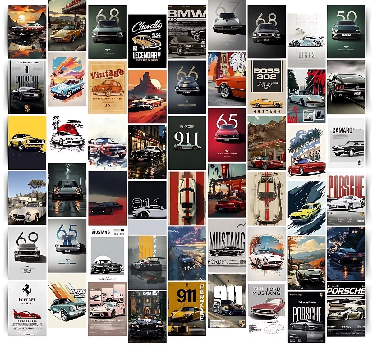 Aesthetic HD Car Wall Collage Kit || 24pcs (4x6inch) car Aesthetic Posters For Room Decoration Water Resistant Paper Comes With Adhesive Tape (Car)